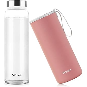 Glasflasche 1 Liter mit Schutzh lle Weite  ffnung Wasserflasche 1L Glas mit Sp lmaschinenfest 1000ml Auslaufsichere Trinkflasche 100% BPA frei geeignet f r B ro Schule Sport 1 St ck