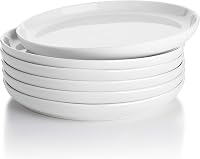 Sweese Porcelain Dessert Plates Set of 6, 7.4 Inch White Stackable Microwave Oven Safe Dishwasher Friendly