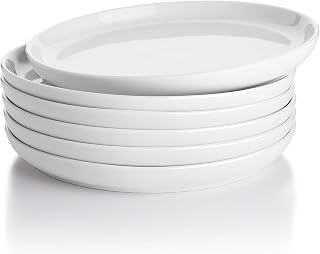 Sweese Porcelain Dessert Plates Set of 6, 7.4 Inch White Stackable Microwave Oven Safe Dishwasher Friendly