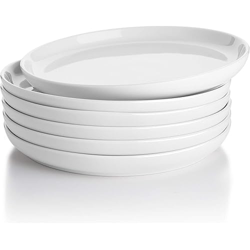 Sweese Porcelain 7.4 Inch Dessert Plates Set of 6 - White Salad Modern Appetizer Plates - Dishwasher, Microwave, Oven Safe, Smooth Glaze, Scratch Resistant