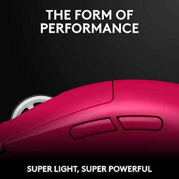 Logitech G PRO X SUPERLIGHT 2 Logitech Wireless Gaming Mouse, Symmetrical, 8000 Hz, Polling Rate, Lightweight, 2.1 oz 60 g, LIGHTFORCE Hybrid Switch, USB-C Connection, Magenta, Recommended Model