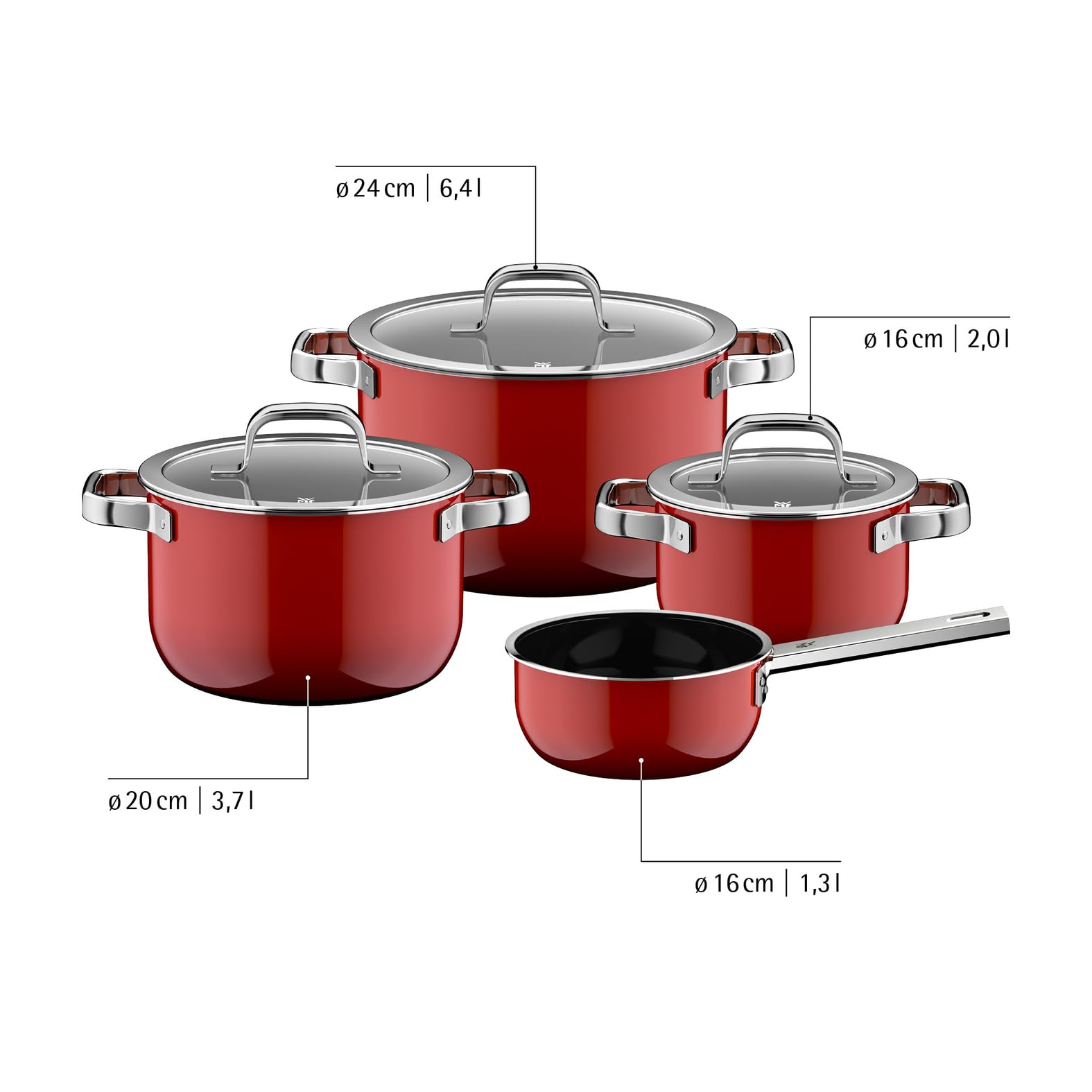 WMF Fusiontec Mineral Pro, 4-teiliges Topf-Set, langlebiges, kratzfestes Material, Kochtopf Set Induktion, für alle Herdarten geeignet, Made in Germany, Passion Red, 0519585290