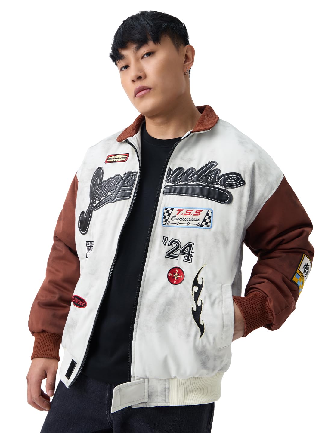 the souled store Racer Jacket: Impulse Men and Boys Full Sleeves Spread Collar White Graphic Printed Polyester Regular Fit Lightweight Winter Racer Jacket-picture-51