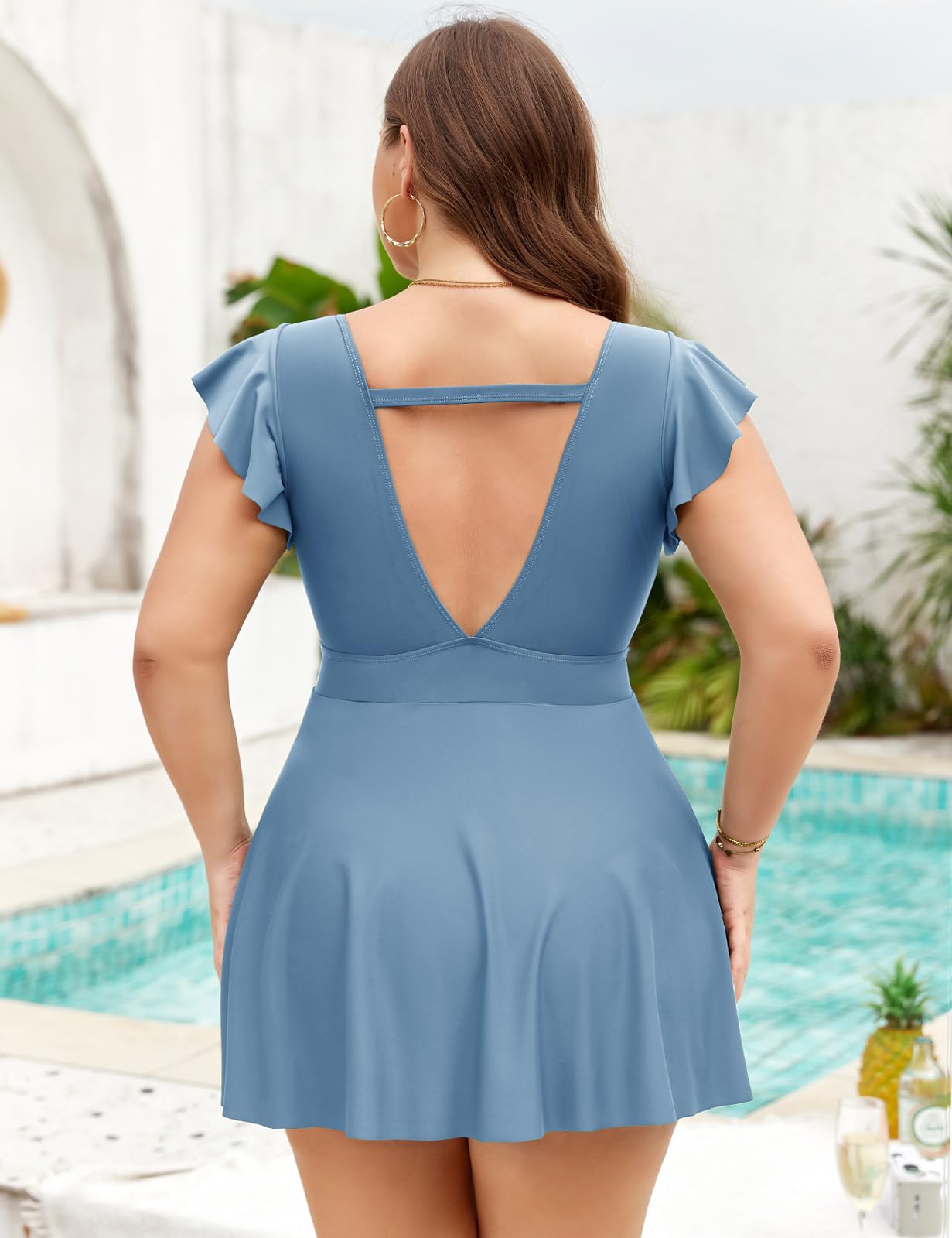 Nadeer Tankini Grande Taille Maillot de Bain Femme 2 Pièces à Manches Volants Taille Haute Gainant Ventre Plat Sexy Maillot de Plag avec Jupe