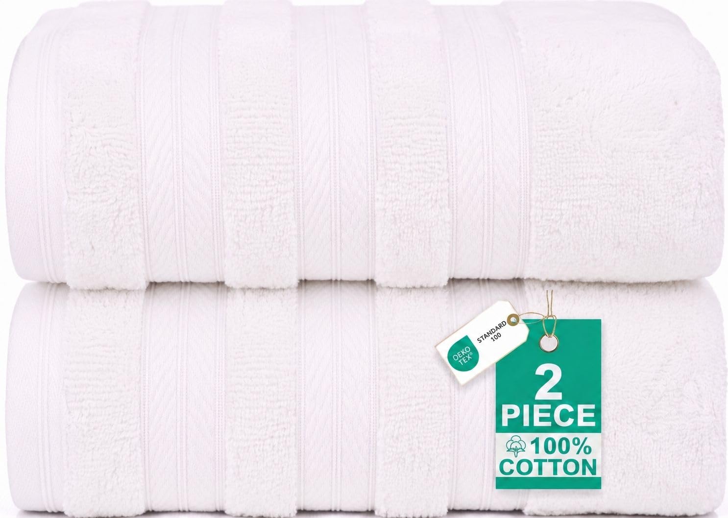 Asciugamani da bagno, confezione da 2, 100% cotone turco, altamente assorbente, pesante 600 g/m², morbidi e lisci, realizzati in modo sostenibile, bianco