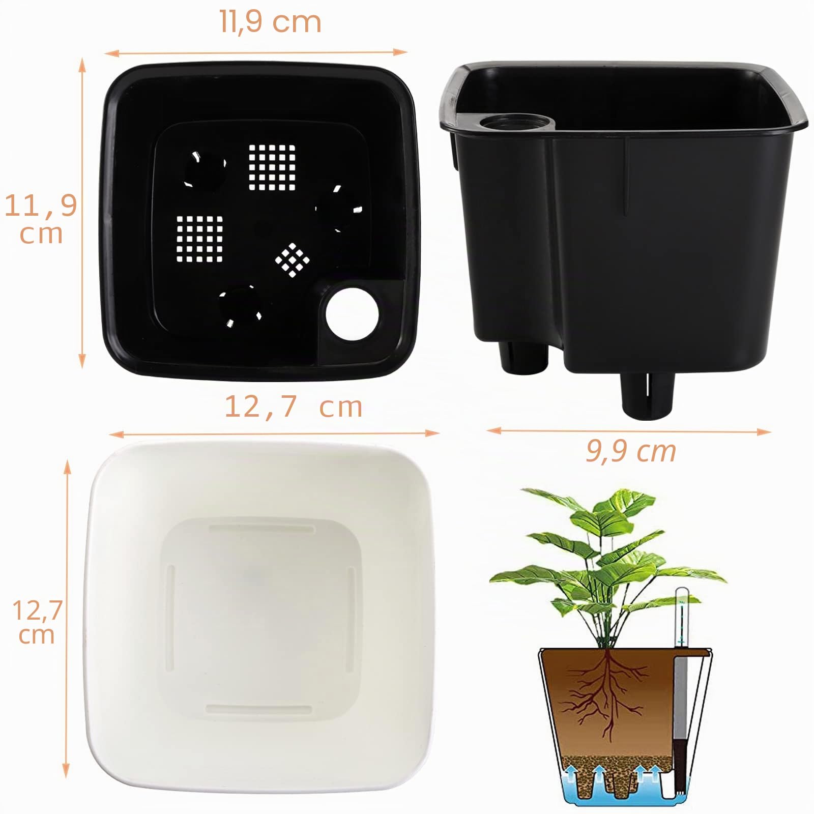 yarlung Confezione da 6 fioriere autoirriganti con indicatore del livello dell'acqua, 12,7 cm, in plastica, per piante da interno, erbe, aloe, giardinaggio all'aperto