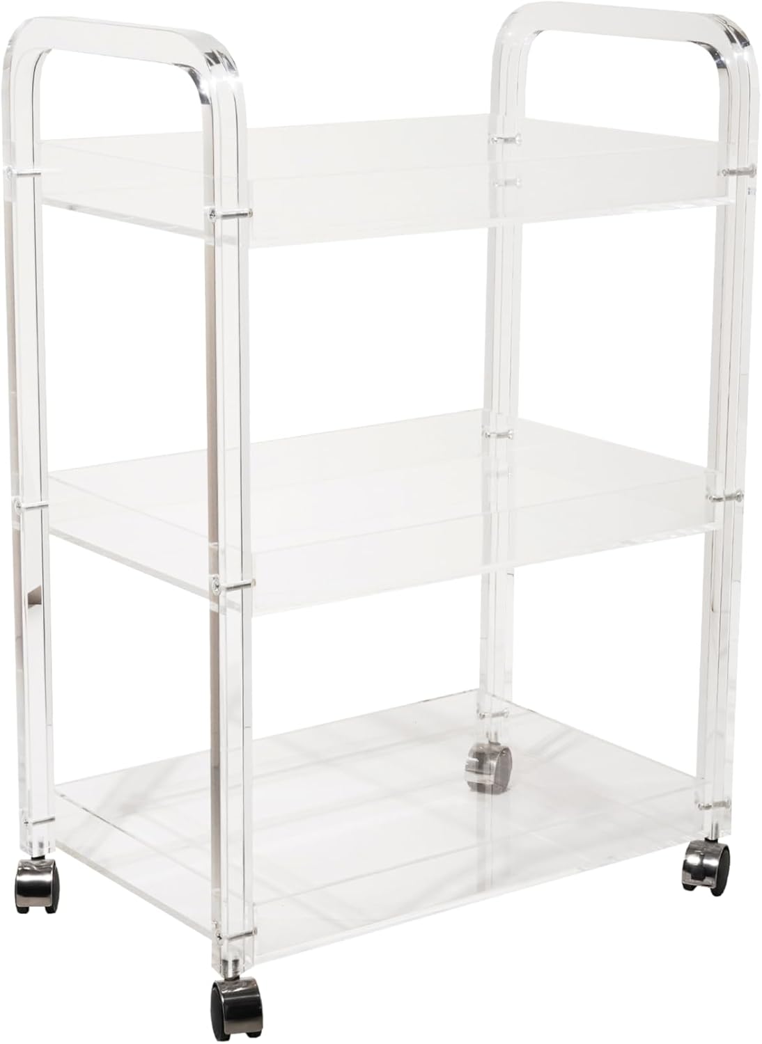 Bloomingville Clear Acrylic 3-Tier Bar Cart on Casters, White