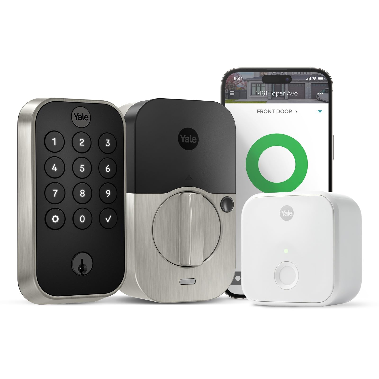 Yale Assure Lock 2 Keypad Deadbolt with Wi-Fi Connect Bridge, Satin Nickel | ANSI/BHMA Grade 2, Auto-Lock with DoorSense, Unlimited codes, Wi-Fi connected brige for extended battery life, YRD410-CB1-619 Satin Nickel Wi-Fi (Extended Range) Keypad - With Key