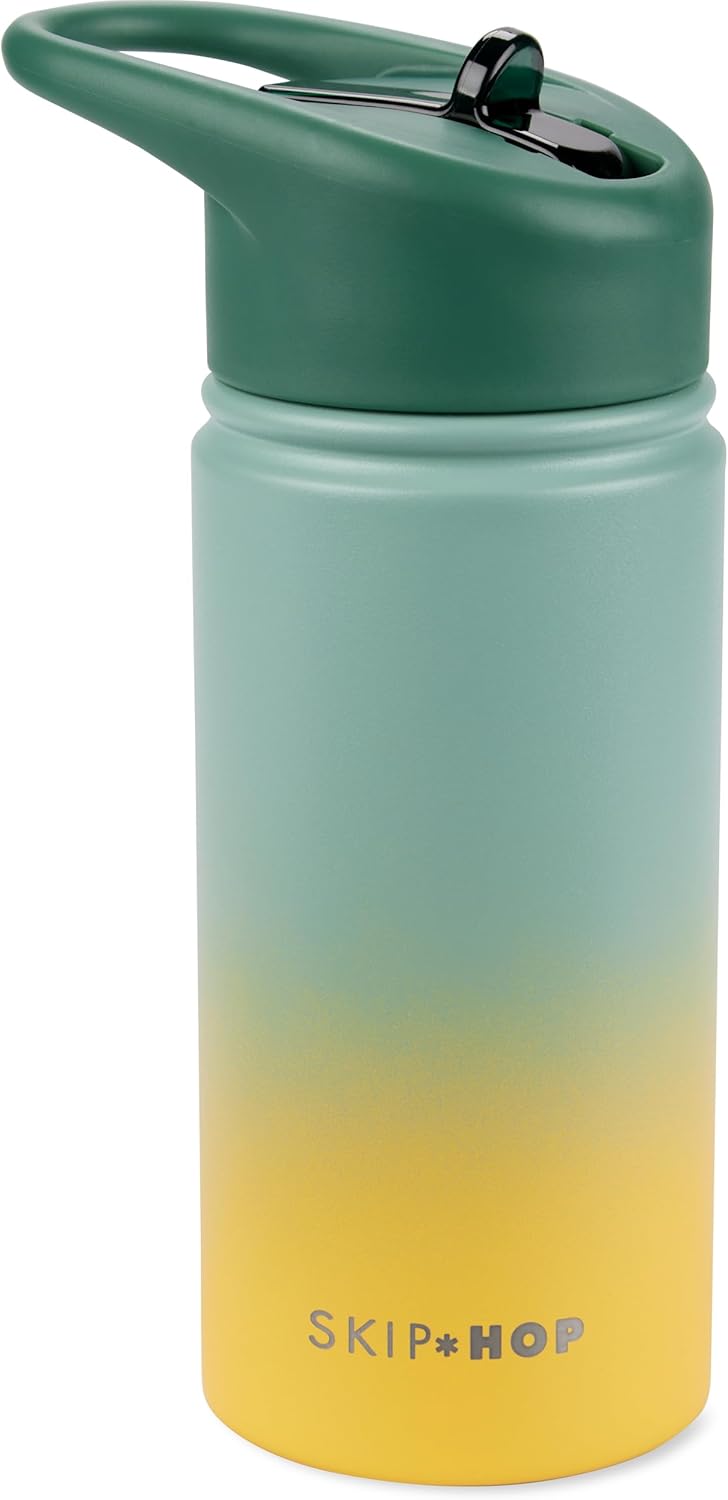 Skip Hop Insulated Stainless Steel Kids Water Bottle with Straw, Holds 15.2 oz. BPA Free, Wander Ombré Green