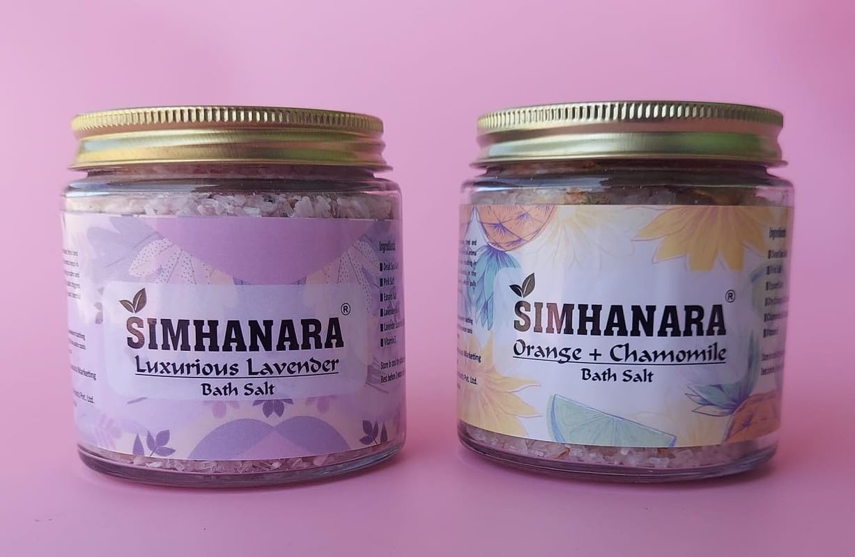 SIMHANARA Pack of 2 Bath Salts (250g Each) - Luxurious Lavender, Orange + Chamomile | Relax and Rejuvenate with Soothing Lavender Scent | Natural and Nurturing Self-Care Experience-picture-19