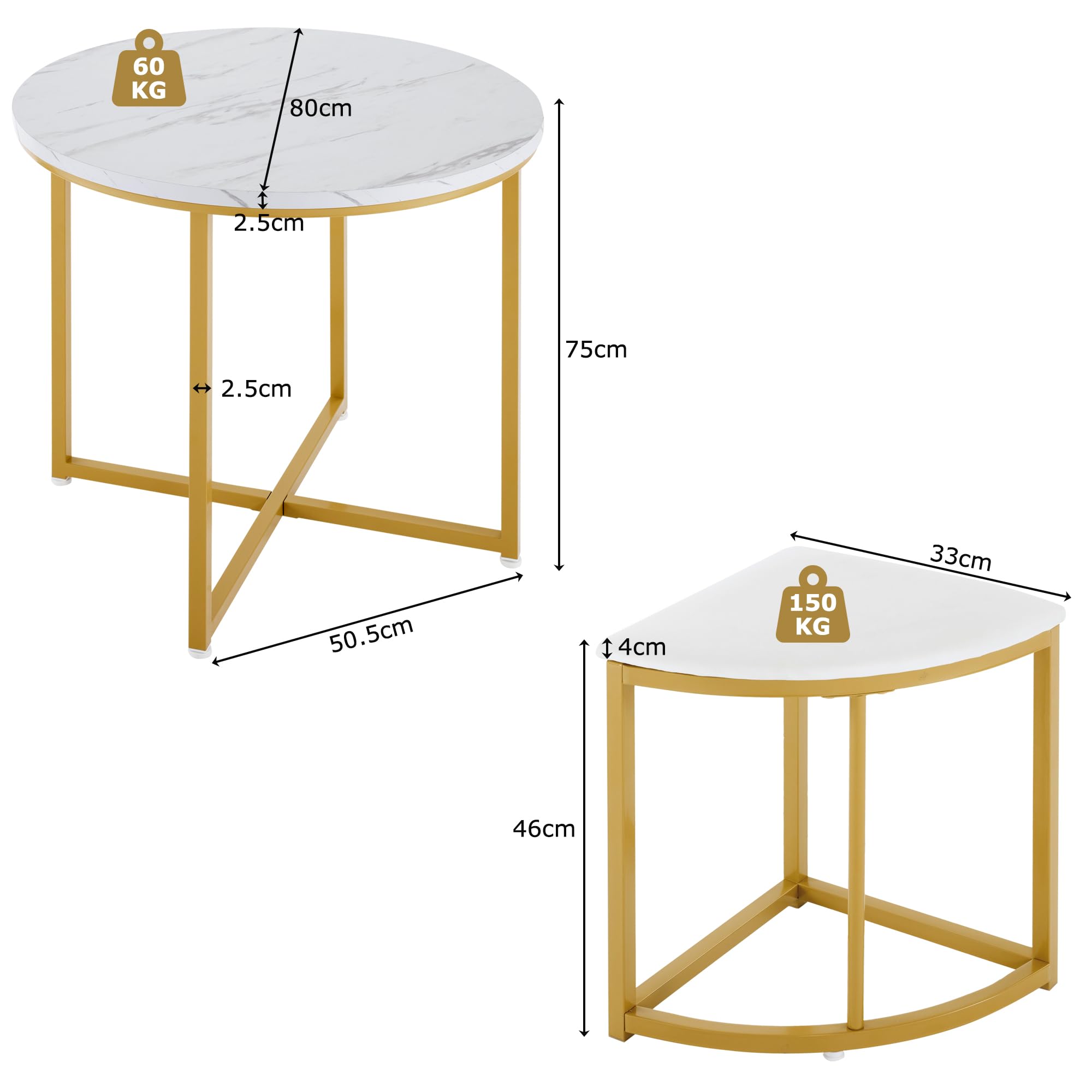 Lexiou Set tavolo da pranzo con quattro sedie, set da pranzo con piano in MDF e telaio in ferro dorato, sedia in velluto, moderni tavoli e sedie di lusso (bianco)