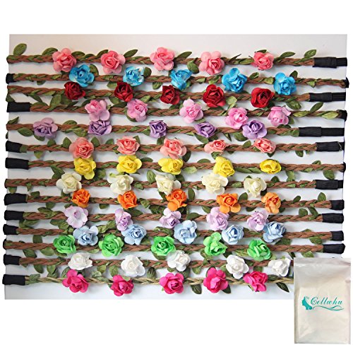 Gellwhu 14pcs Womens Girls BOHO Beach Rose Flower Elastic Headbands Garlands