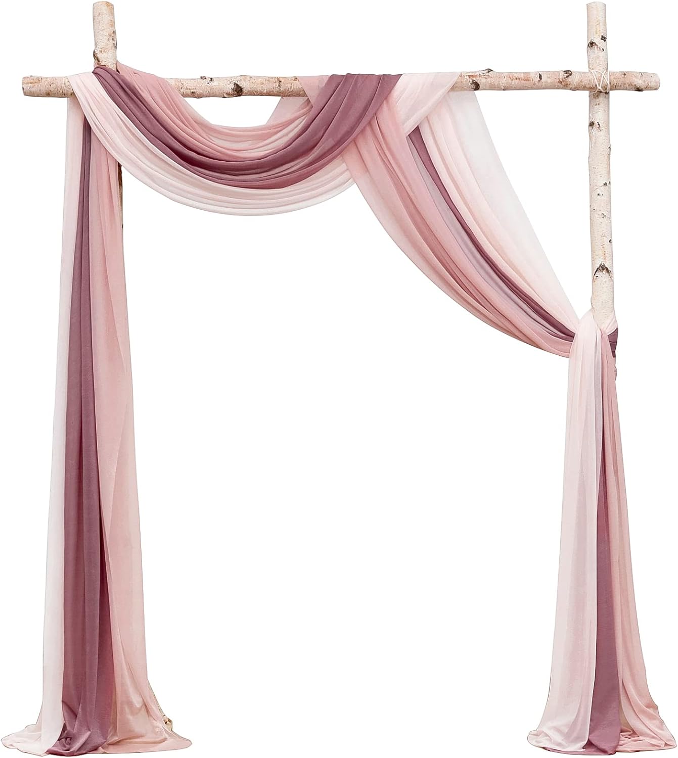 Floroom Wedding Arch Draping Fabric 3 Panels 20Ft Chiffon Fabric Drapes Arbor Drapery Wedding Ceremony Reception Swag Decorations (Mauve +Dusty Rose +Blush) Chic Dusty Rose 20ft (3 Panels)