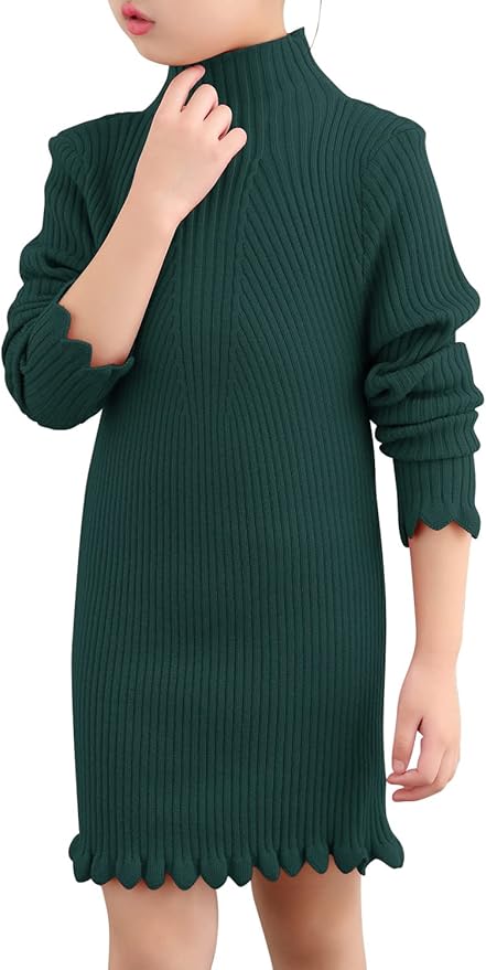 AGQT Girls Sweater Dress Autumn Mock Neck Winter Sweater Dress Size 1-11T