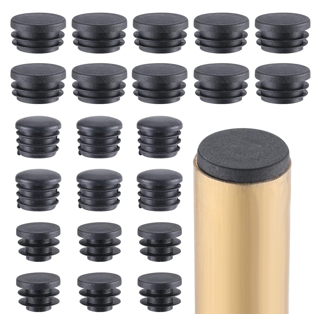 GORGECRAFT 30 Pieza 3 tamaños Tapones Redondos de Plástico para Agujeros Insertos de Tubo Tapas de Extremo Negras Tapones Interiores de Tubo Cierre para Inserciones de Patas de Silla Tubo Acanalado