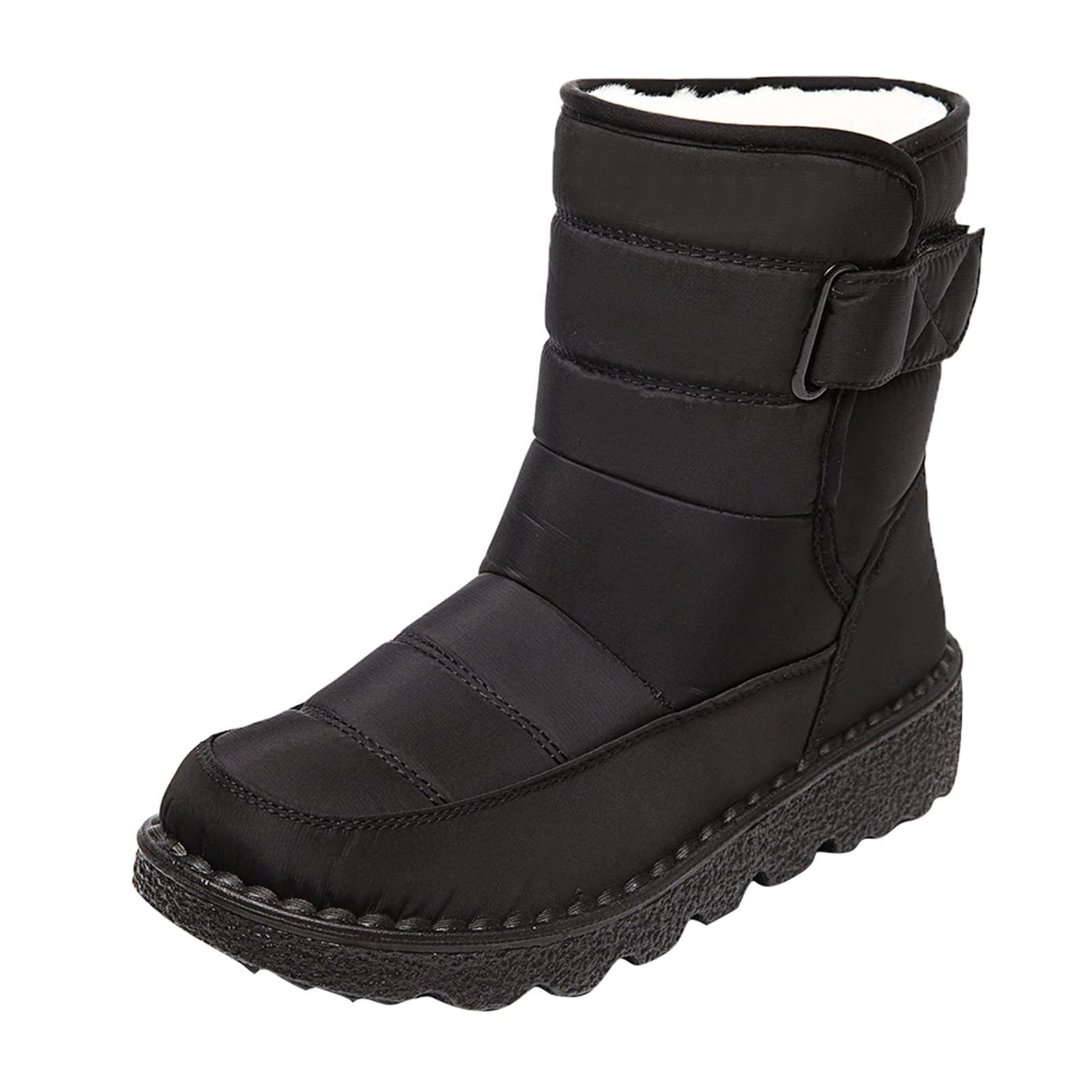 Womens Fleece Snow Boots Fur Lined Warm Ankle Boots Anti-Slip Waterproof Outdoor Booties Wedge Platform Shoes Comfortable Camping
