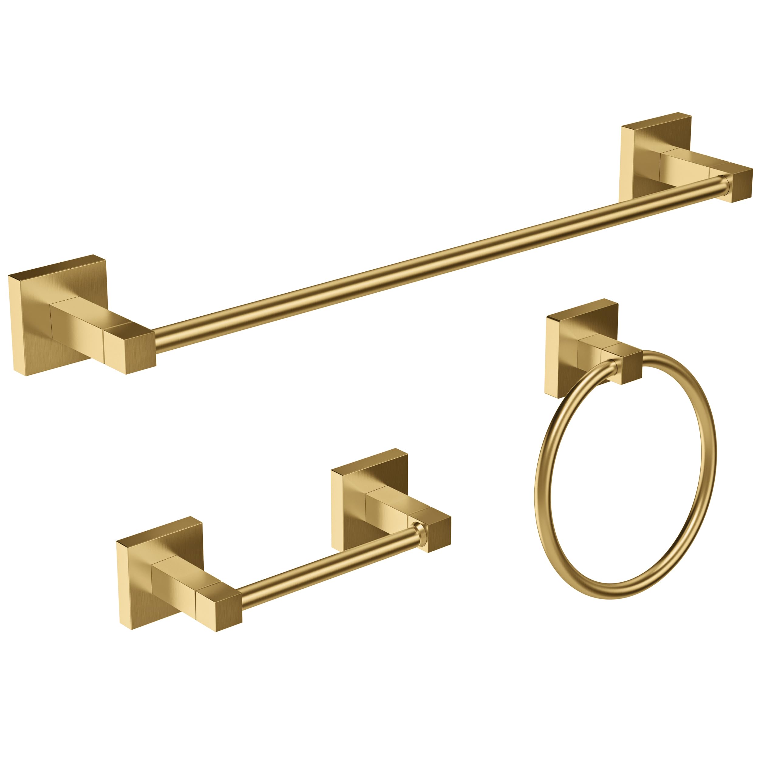 RUACQ 3 Pieces Bathroom Hardware Set, SUS 304 Stainless Steel Toilet Paper Holder, Towel Ring, 18-inch Towel Bar Set, Wall Mounted, Heavy Duty (Brushed Gold)