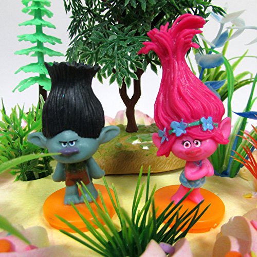 Trolls Themed Birthday Cake Topper Set Featuring Poppy & Friends Figures and Decorative Themed Accessories - Thumbnail 3