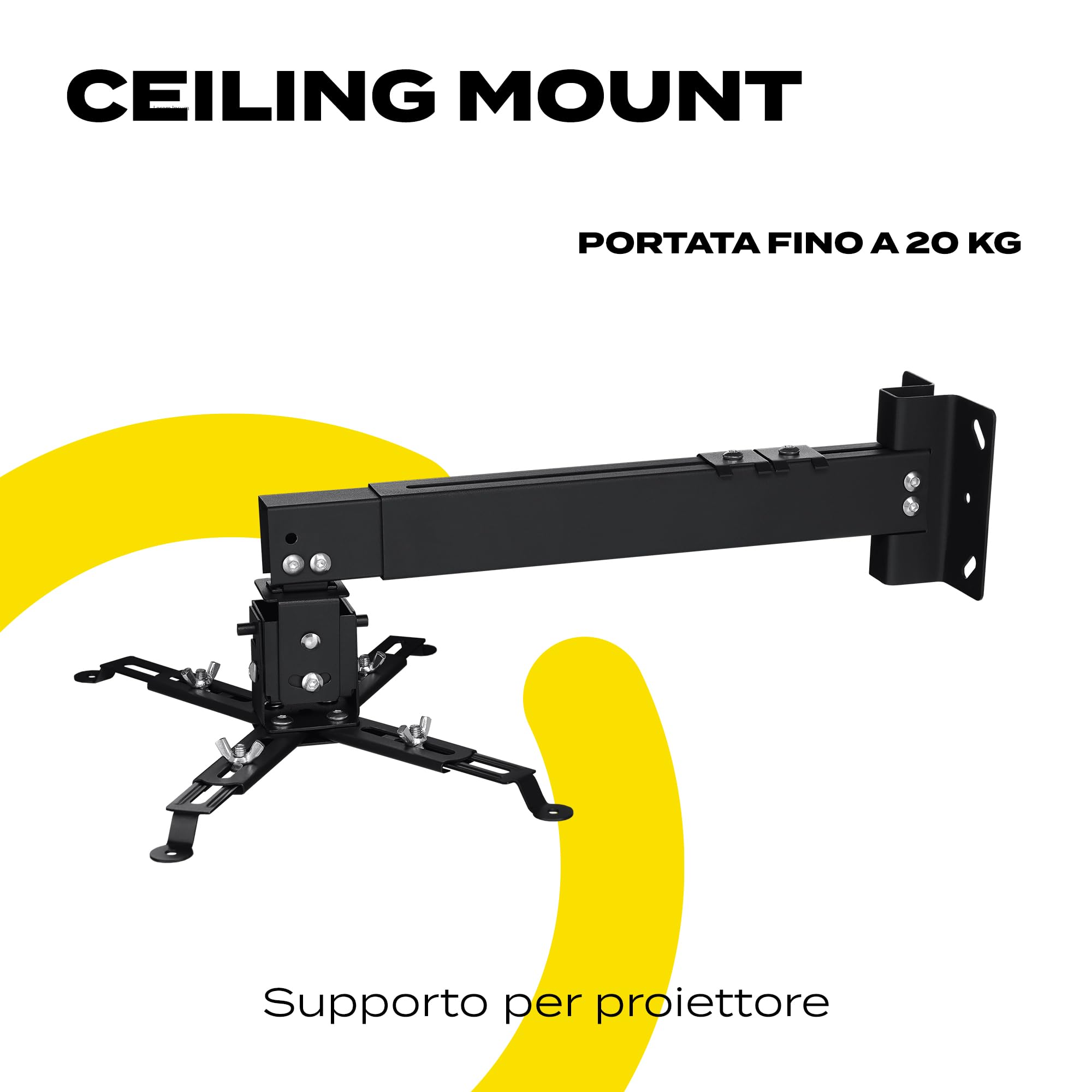 Overmax Ceiling Mount supporto per proiettore fino a 20 kg, lunghezza regolabile, regolazione dell'angolo 25 gradi, in acciaio, montaggio a parete e a soffitto, struttura leggera e stabile