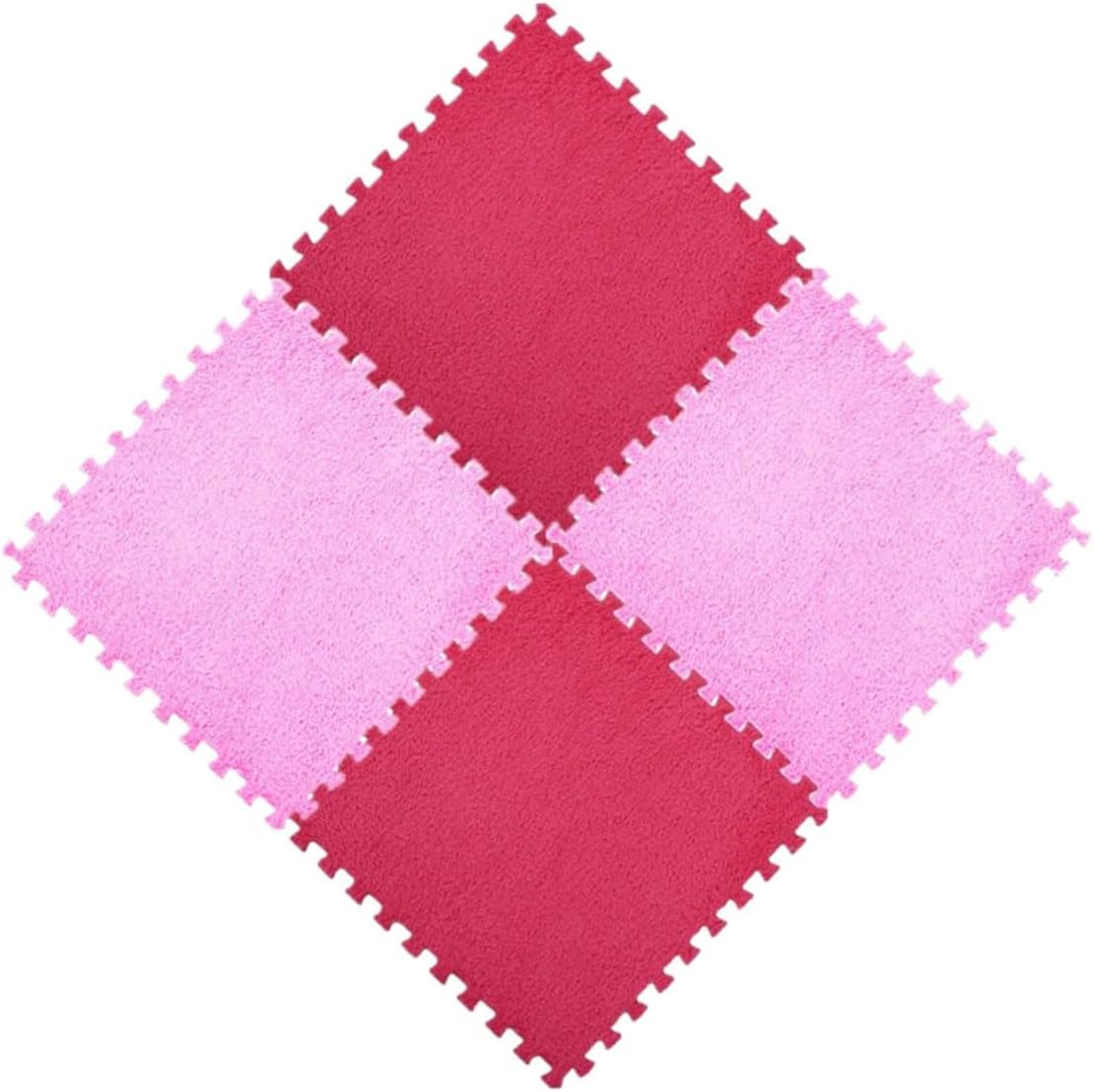 Balacoo 4Pc Interlocking Eva Yoga Mat Rose Red Pink Cushioned Floor Mat for Yoga Fitness Playrooms Easy to Clean Non Slip Design