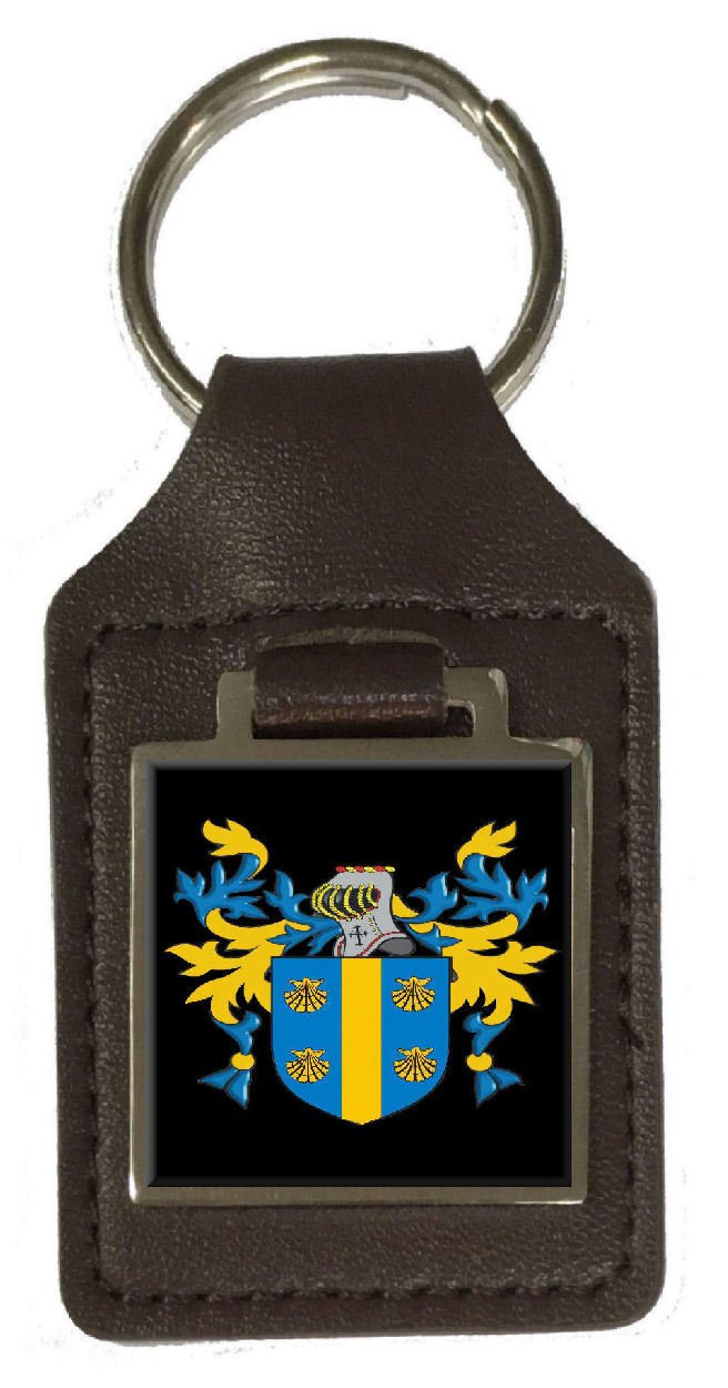 Porte-clés en Cuir Marron Macconnell avec Blason Gravé - 5