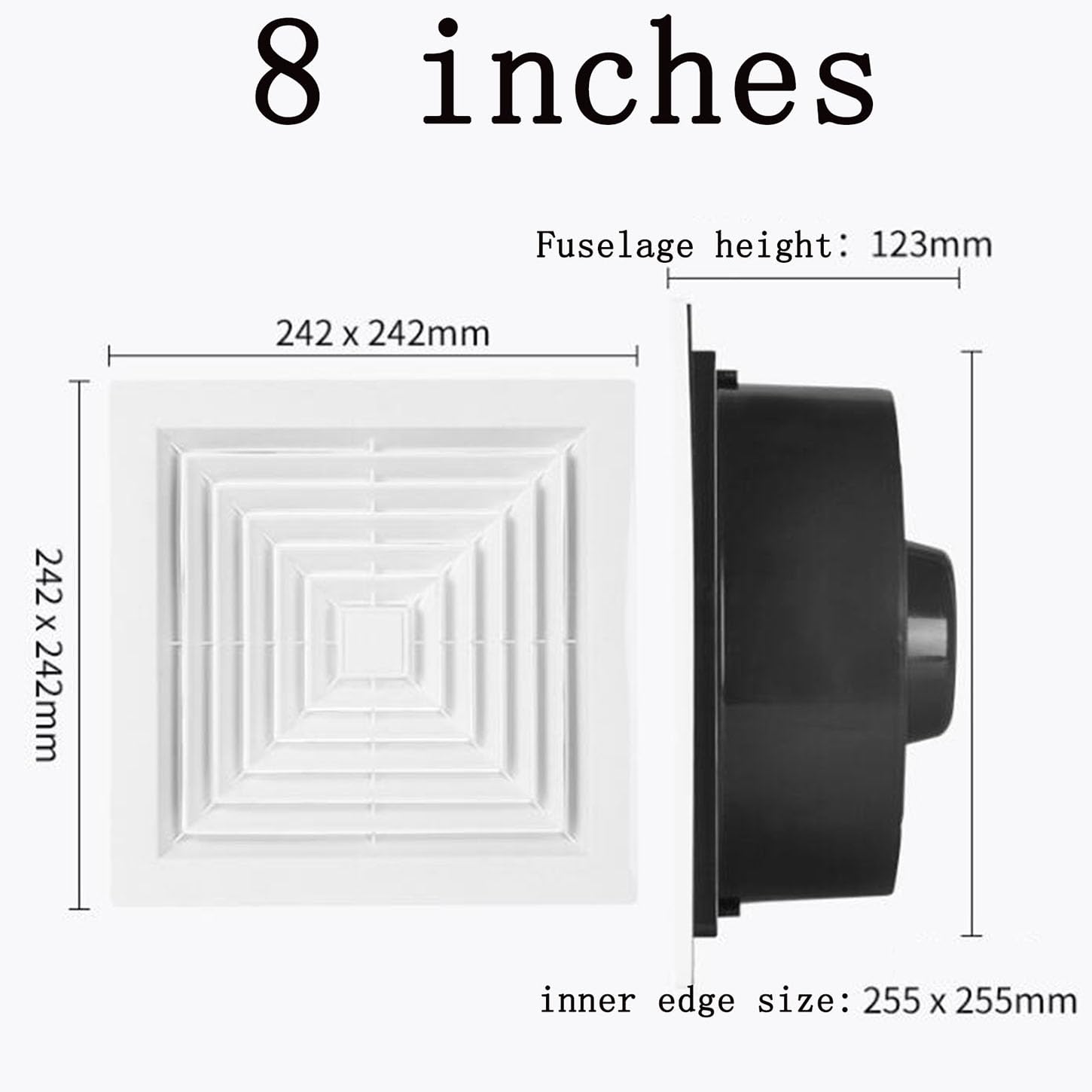 Aspiratore Bagno,600 M³/Ora Estrattore Aria Soffitto,Design della Griglia del Vento,Motore in Rame Puro,Ventola Aspirazione per Cucina, Lavanderia, Servizi Igienici,Garage,8 Inches