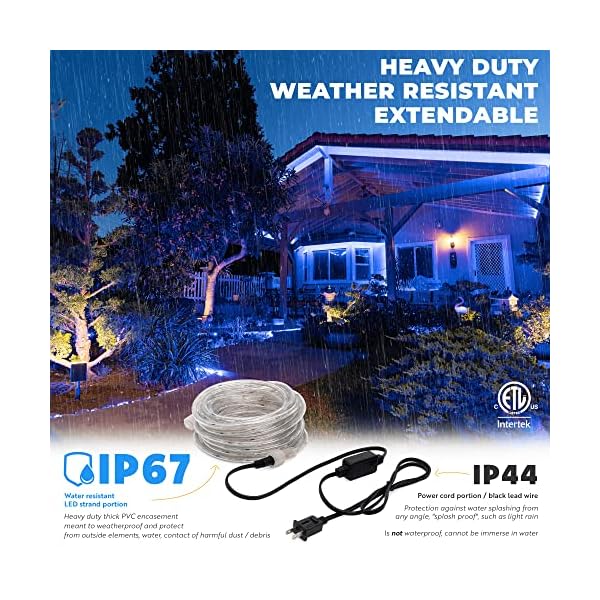 Wyzworks led rope lights, connectable waterproof permanent outdoor w/flexible clear pvc tube, etl certified, christmas trees holiday decorative landscape backyard patio lighting - image 3