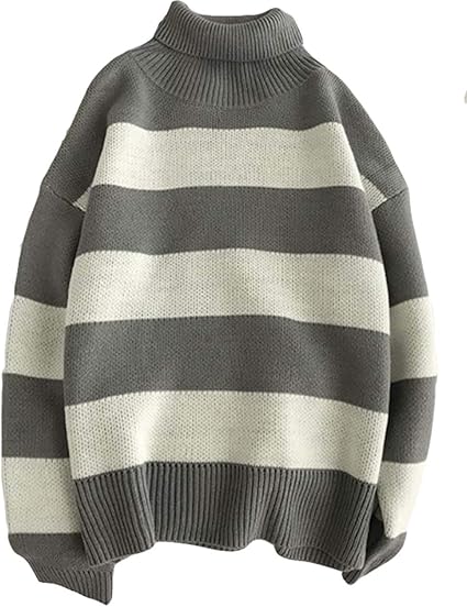 Amazon Beibang バイバン メンズ ニットセーター ボーダー柄 タートルネック 防寒 冬 ゆる セーター 韓国ファッションニット セーター 通販