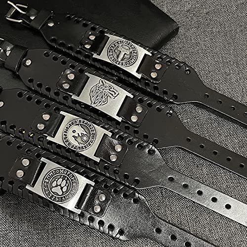 TURTLEDOVE 4 PCS Viking Leather Bracelet - Medieval Leather Cuff Wristband of Wolf Fenrir4