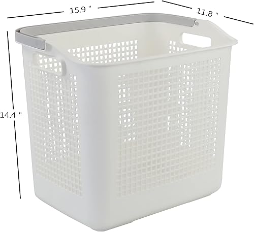 Miniatura 2 de Bringer Cestas de plástico para lavandería de 35 L con asa, paquete de 4 cestas sucias, color blanco