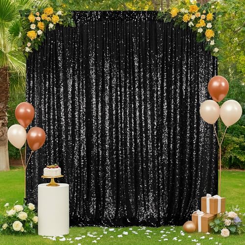 Toile de fond à paillettes noires dense de 213 x 213 cm avec finitions soignées pour fiançailles