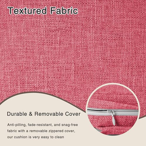 Image of OVOV 14x14 Chair Cushions for Metal Dining Chairs Set of 4 Pink | Non Slip, Washable Removable Cover with Ties, Textured, for Dining Room, Kitchen Cafes Bistro Patio, Stackable Chairs