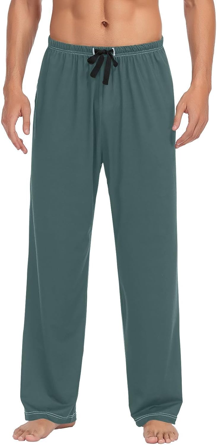 ODAWA Elegant Blue Mens Pajama Bottoms with Pockets Jogger Sleep Pant