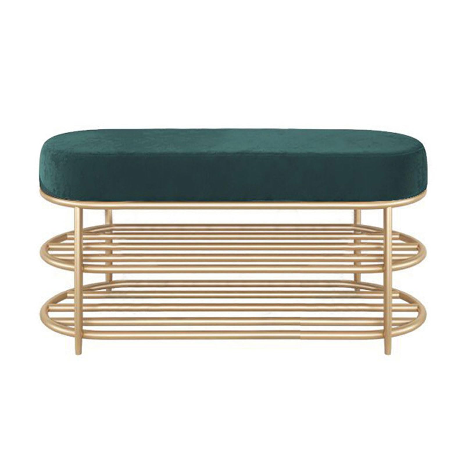 LWJSOCP Modern Entry Bench with Shoe Storage Rack and Velvet Upholstered Seat