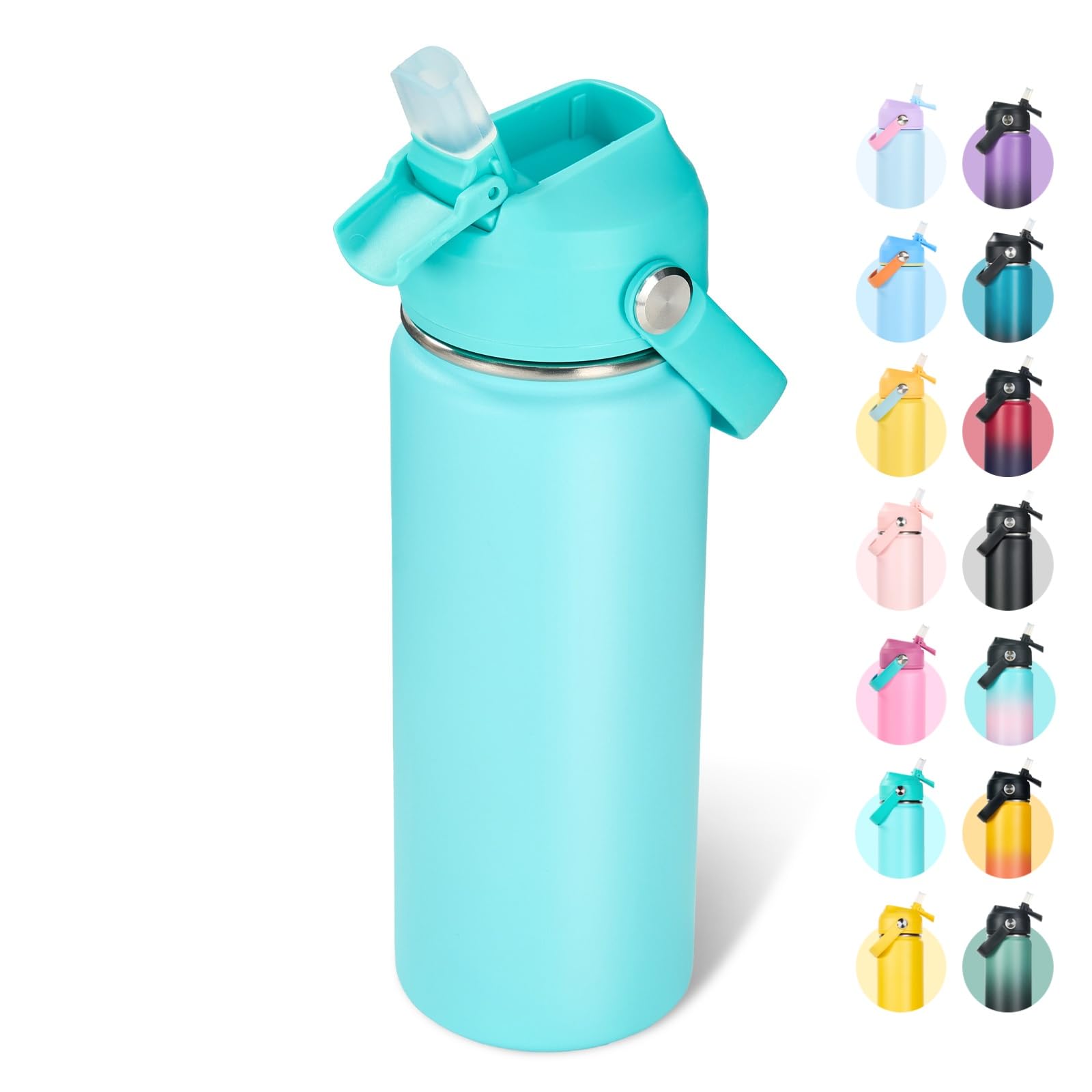 18oz Insulated Stainless Steel Water Bottle Wide Mouth Double Wall Vacuum Silicone Straw Sweat Leak Proof BPA Free