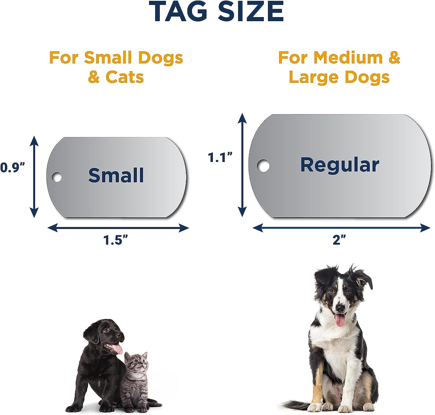 YINFEIAI Stainless Steel Pet ID Tags: Personalized, Engraved, up to 8 Lines of Custom Text, in Bone, Round, Heart, Bow Tie and More for Dogs and Cats. (Small(1Pack), Rectangle)