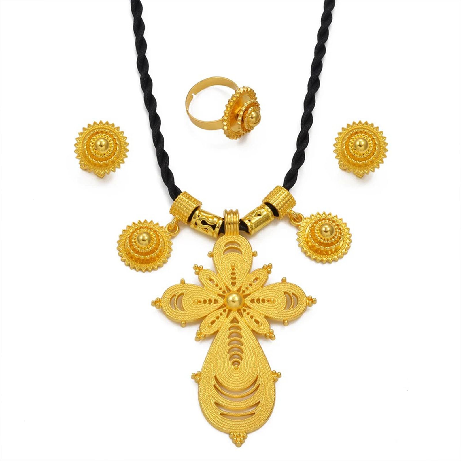Set di gioielli etiopi per le donne etiope eritreo set di gioielli per le donne croce etiope set di gioielli collana orecchini anello africano eritreo accessori da sposa