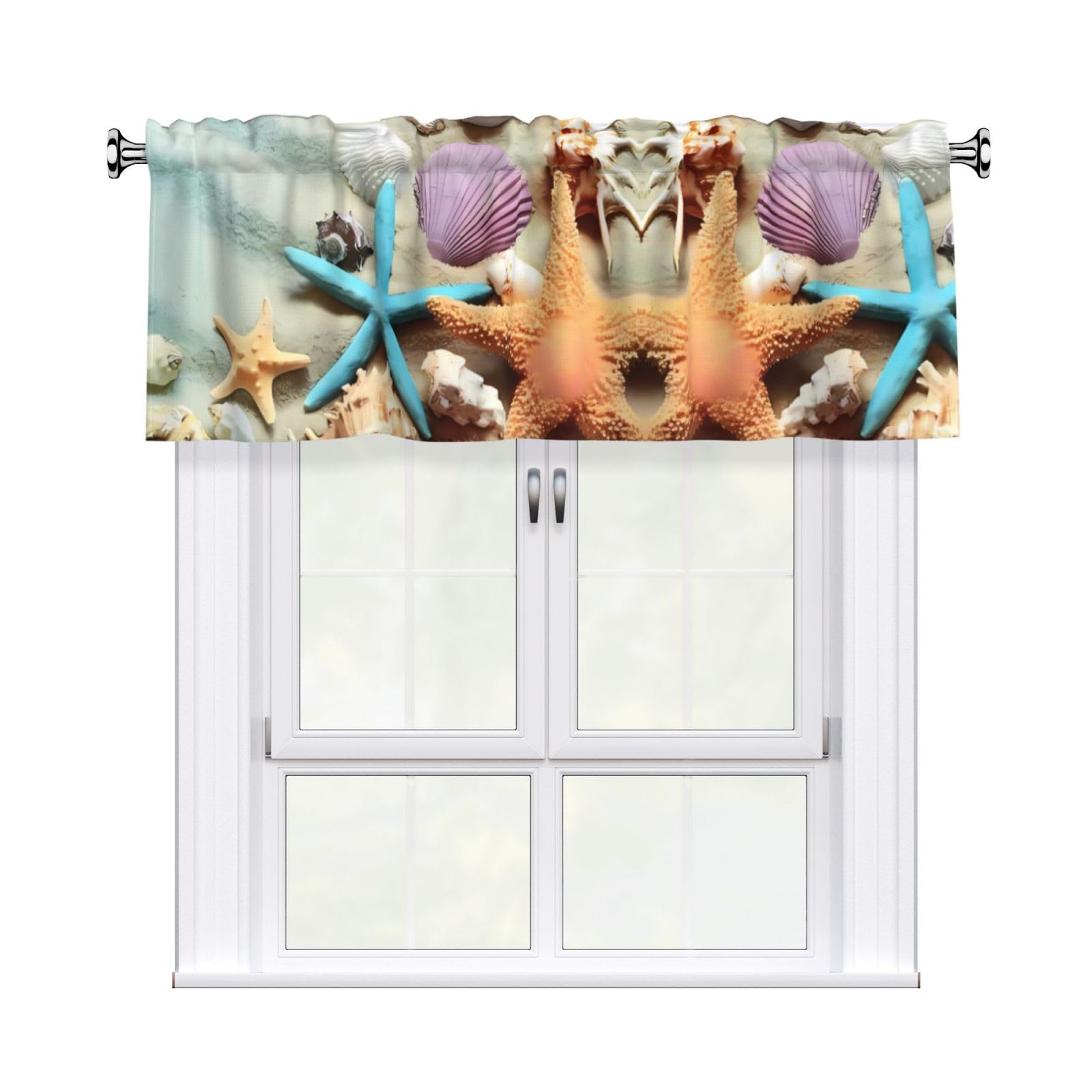 HJFCZH Seashells Starfish Prints Durable Window Layer – 54x18 Inch 100% Polyester Peach Skin Valance for Long-Lasting Style