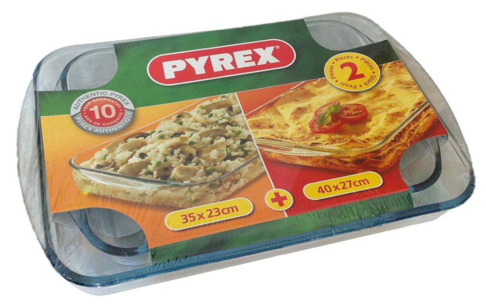 Pyrex Transparent Rectangular Roaster Set, Glass, 2 Pieces