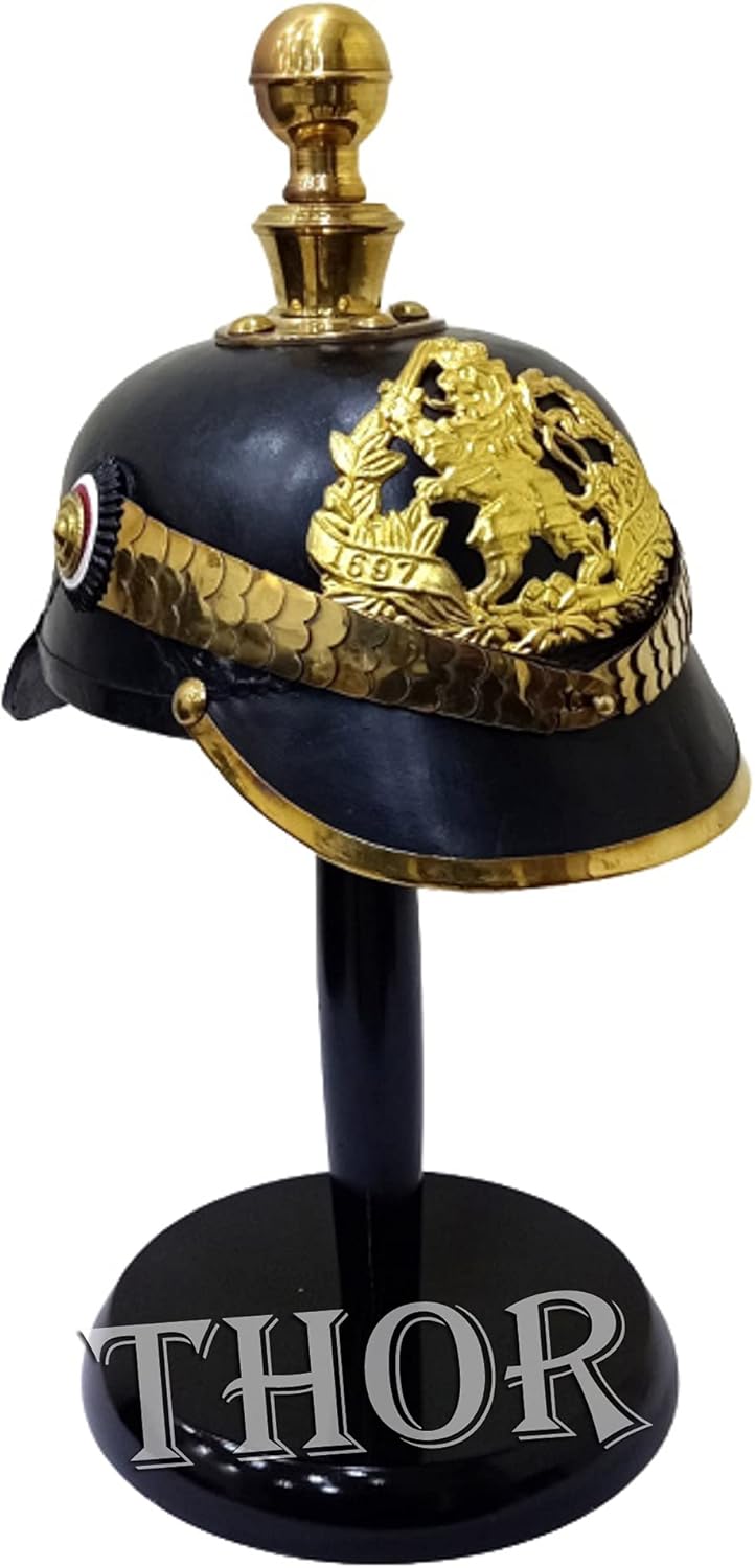 Leather German Pickelhaube Prussian Helmet Imperial Officer's Helmet Black Stand Rustic Vintage Home Decor Gifts