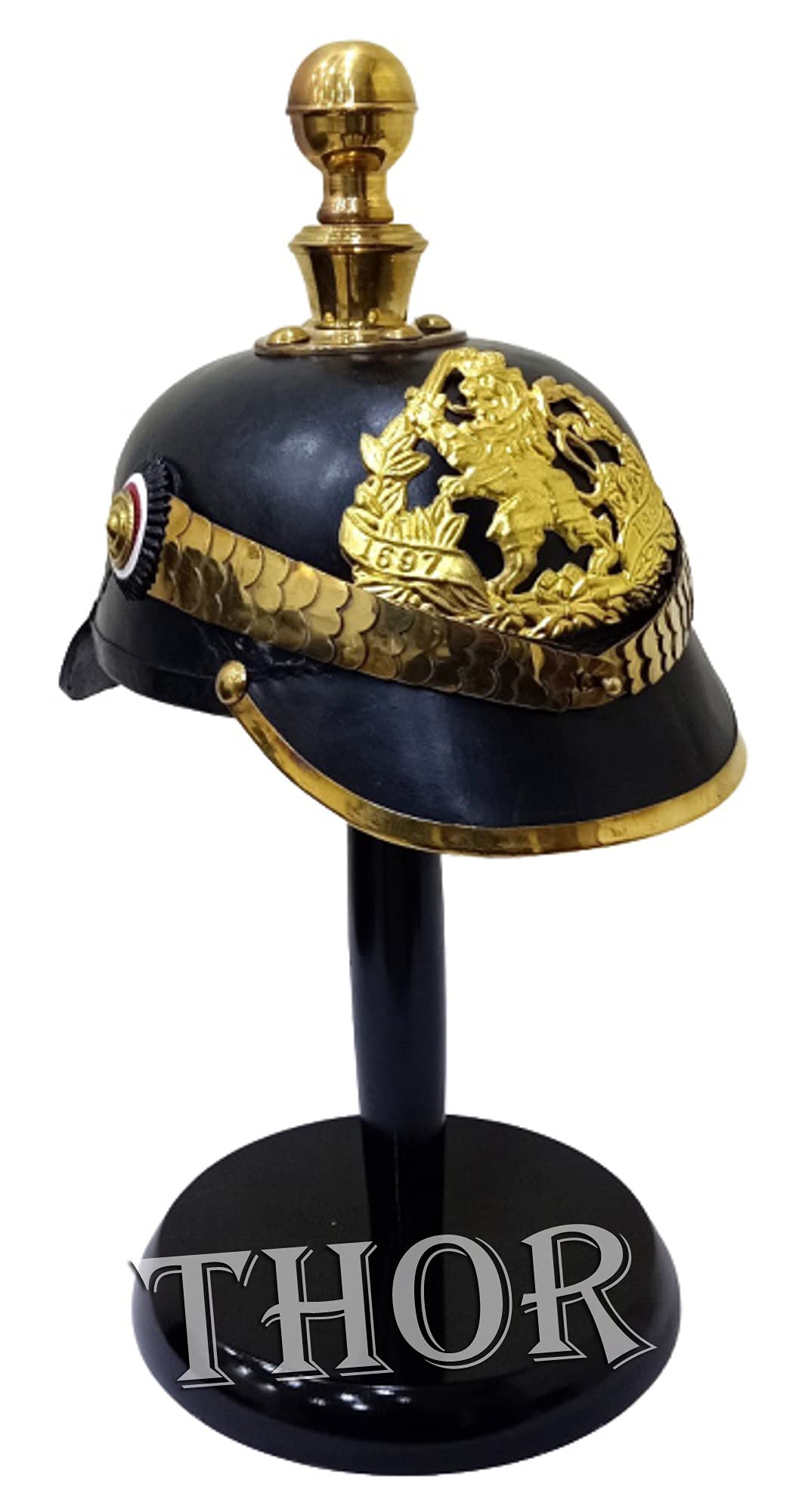Leather German Pickelhaube Prussian Helmet Imperial Officer's Helmet Black Stand Rustic Vintage Home Decor Gifts