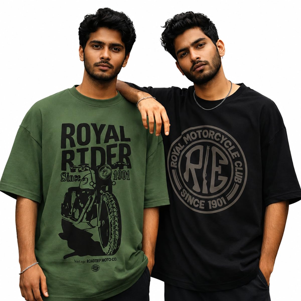 Roadtrip® Orignals Classic Riders Stylish Oversized Combo Pack of 2 Black & Olive Green Colour T-Shirts | Stylish Boxy Style Heavy Duty 240 GSM Terry Cotton T Shirt for Motorcycle Rider & Biker.-picture-13