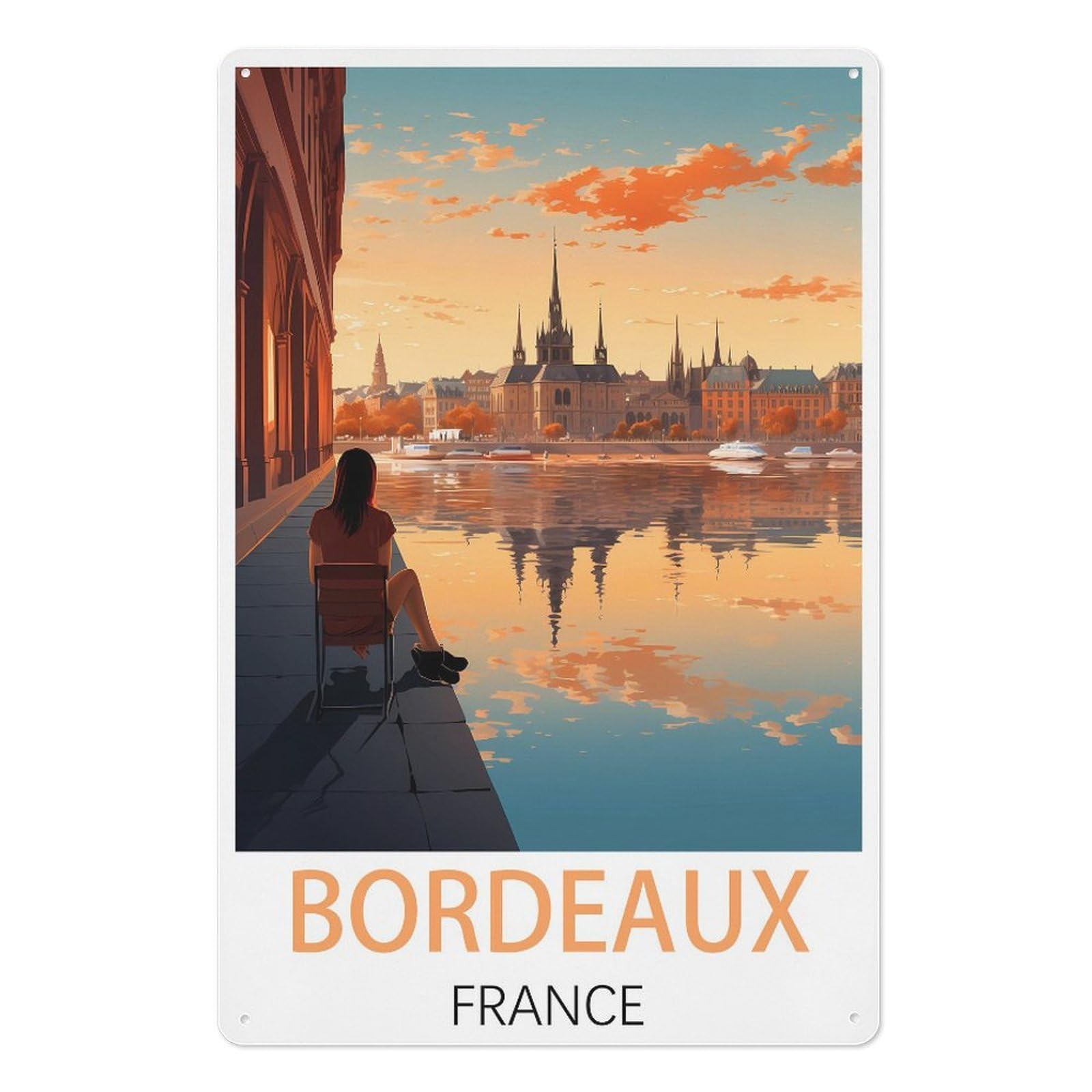 Bordeaux France Retro Design Tin Painting Vintage Tin Sign 08x12inch(20x30cm) Wall Art for Home Office Bedroom Living Room Cafes Wall Decor