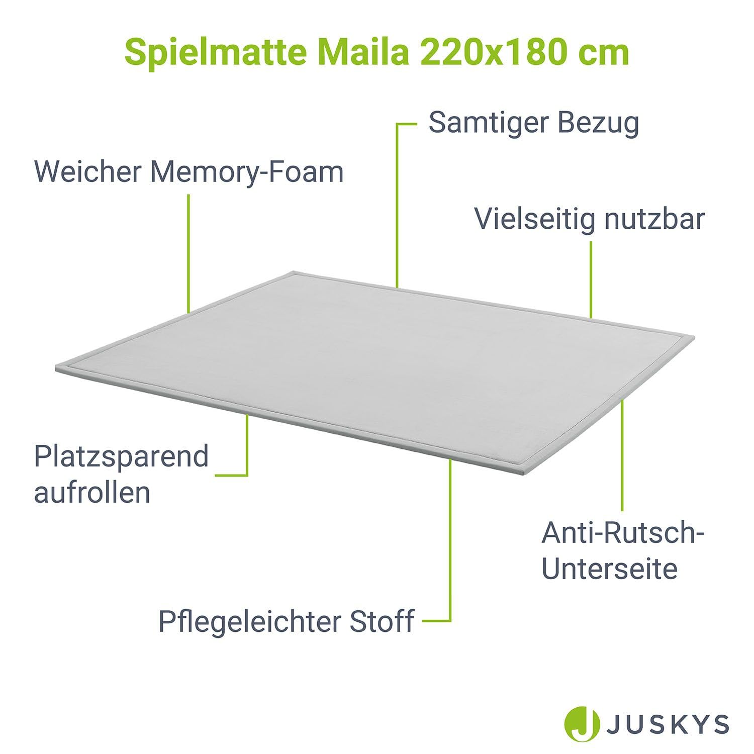 Juskys Krabbelmatte Spielmatte Krabbeldecke 220x180cm Samtmatte Teppich für Kind, Baby, Yoga - rutschfest, weich Kinderteppich Spielteppich in Grau