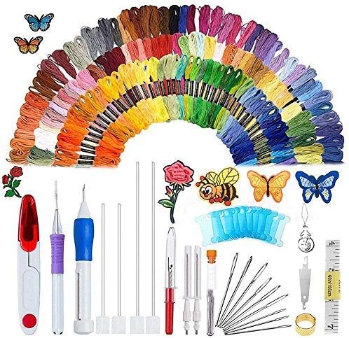 Magic Embroidery Pen Set, Kisstaker 210pcs Embroidery Pen Punch Needle with 170 Color Threads,Embroidery Patterns Punch Needle Kit Craft Tool for DIY Sewing Pattern Knitting (Embroidery Set)