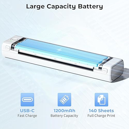 Miniatura 4 de Phomemo Impresora portátil inalámbrica para viajes, impresora Bluetooth sin tinta M08F solo soporta papel térmico de 8.5 x 11 pulgadas, impresora