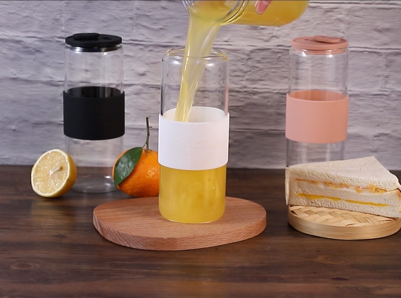 24oz Can Shaped Glass Cups with Silicone Lids and Glass Straw, 2PCS Drinking Glasses with Lids and Straws, and Silicone Sleeves, Beer Glasses, Iced Coffee Cups, Soda, Gift - Black - Image 4