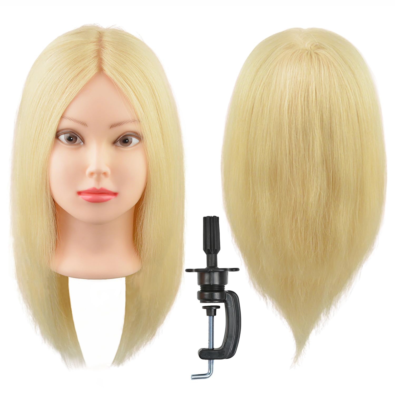 18 Zoll Mannequinkopf mit 100% Echthaar mit Verstellbarer Klemmhalterung Friseurkopf fur Frisurendesign und Flechtibungen (613#)