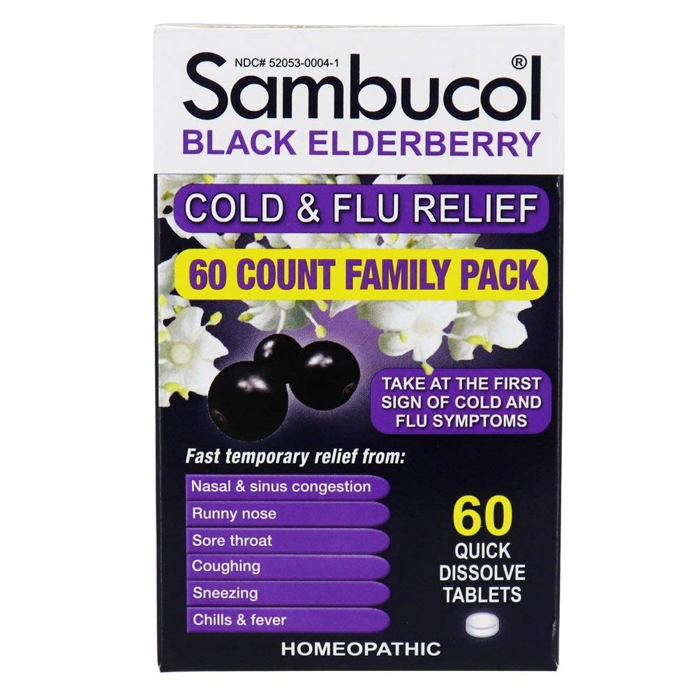 Sambucol Cold and Flu Relief Tablets - Homeopathic Cold Medicine, Cold Remedy for Adults, Black Elderberry for Colds, Zinc Cold Remedy - 60 Count