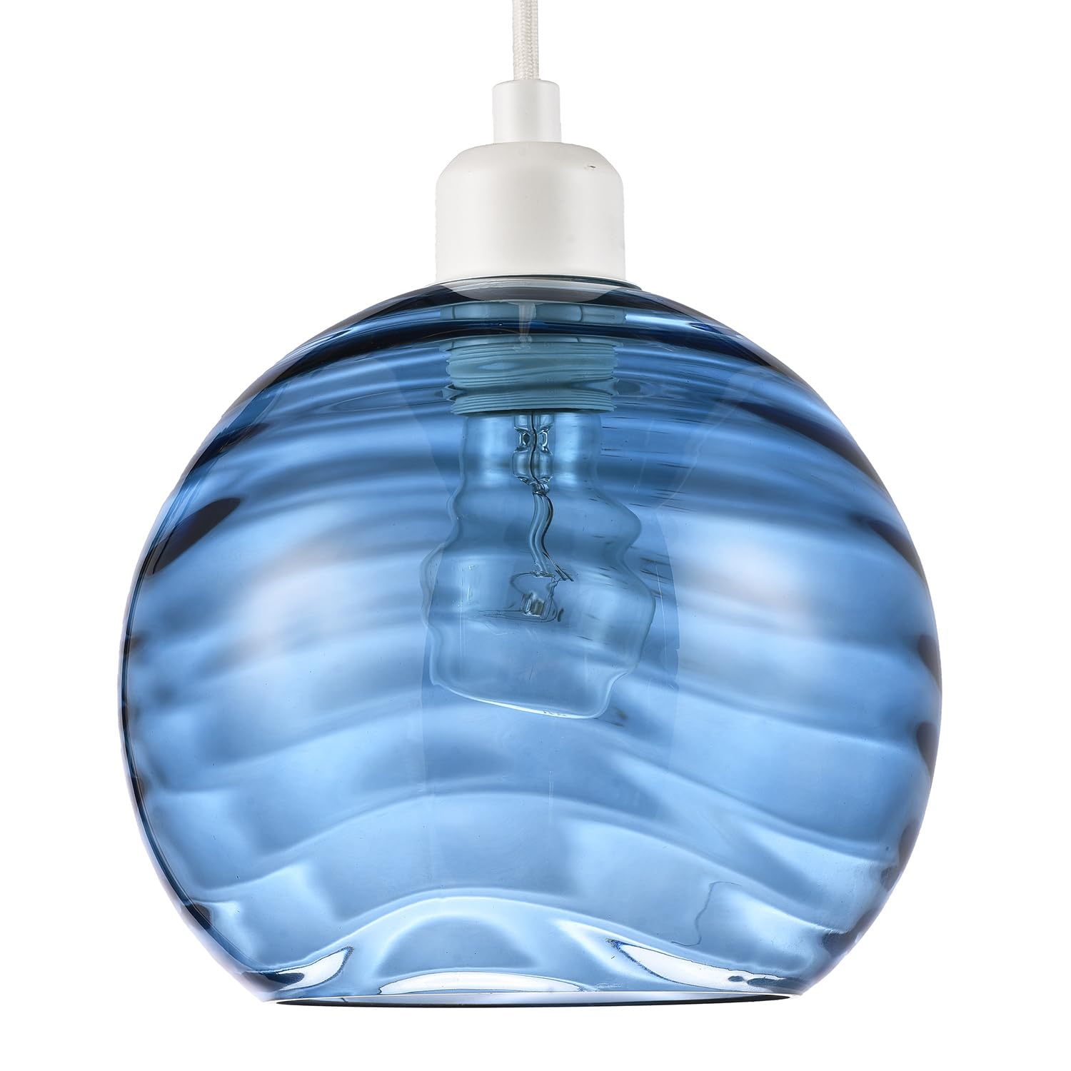 Happy Homewares Circular Ribbed Midnight Blue Glass Pendant Shade - 20cm Width - Easy Fit